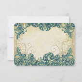 グリーンネイビーブルーと金ゴールドピーコックウェディングRSVP 出欠カード (裏面)