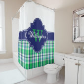 グリーンネイビーブルーウィットマドラスプレイド1I CBリボン名 シャワーカーテン (インサイチュ)