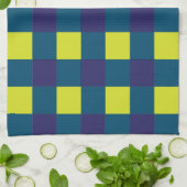 グリーンネイビーブルーチェッカーボード キッチンタオル (折り畳み)