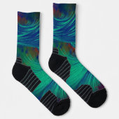 グリーンネイビー抽象芸術羽毛 ソックス (右)