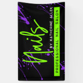 グリーンネオンネイルサロンパープルウェルカムサイン 横断幕 (縦)