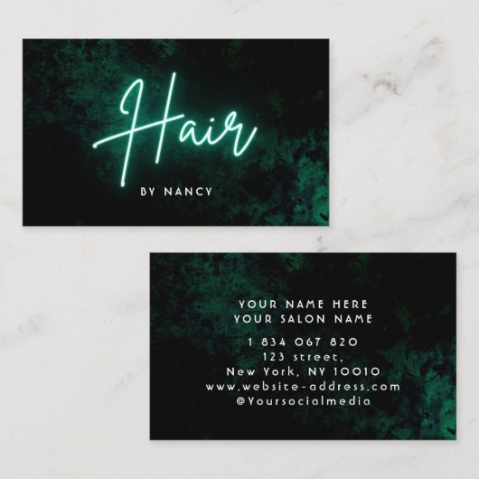グリーンネオンヘアサロン 名刺 (正面/裏面)