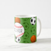 グリーンネームボーイズスポーツ野球パターンの子供用 コーヒーマグカップ (正面右)