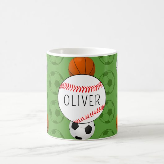 グリーンネームボーイズスポーツ野球パターンの子供用 コーヒーマグカップ (中央)