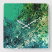 グリーンノイズ抽象芸術 スクエア壁時計 (正面)