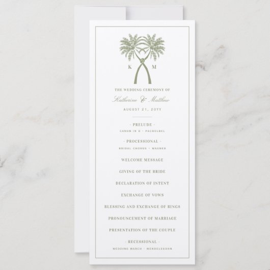 グリーンノッテッドパームツリーズトロピカル結婚式 プログラム (正面)