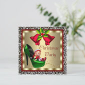 グリーンハイヒールシューズヒョウのクリスマスパーティー 招待状 (スタンド正面)