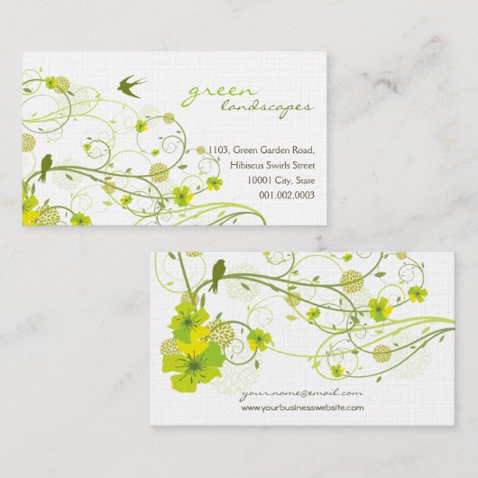 グリーンハイビスカススワローバードエレガントフローラガーデン 名刺 (正面/裏面)