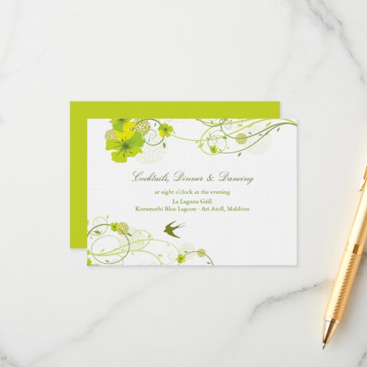 グリーンハイビスカススワール&スワローズ結婚フローラ エンクロージャーカード (正面/裏面インサイチュ)