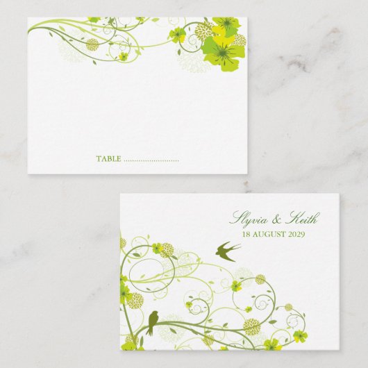 グリーンハイビスカススワール&スワローズ結婚フローラ プレイスカード (正面/裏面)