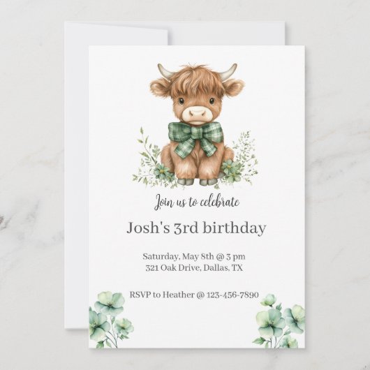 グリーンハイランドカウバースデーパーティーの招待 招待状 (正面)