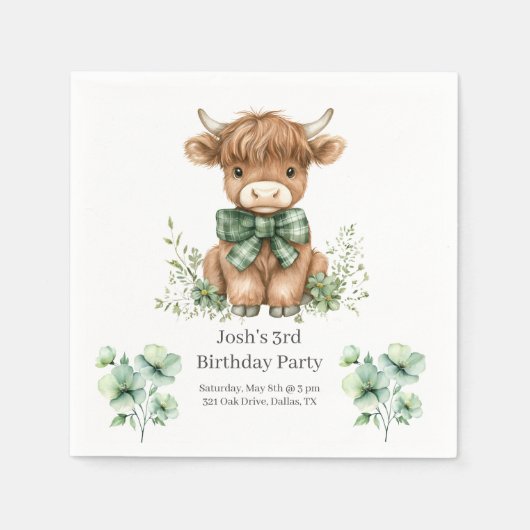 グリーンハイランドカウバースデーパーティー スタンダードカクテルナプキン (正面)