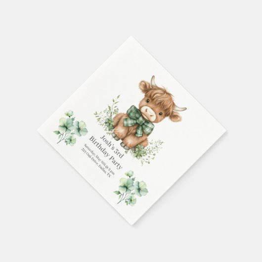 グリーンハイランドカウバースデーパーティー スタンダードカクテルナプキン (角)