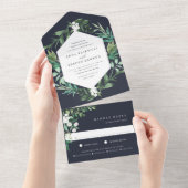 グリーンハウス | エレガントな水彩ボタニカルウェディング オールインワン招待状 (貼ってはがせる)