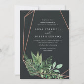 グリーンハウス ジオメトリック ウォーターカラー ボタニカル ウェディング 招待状 (正面)