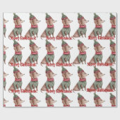グリーンハットとセーターのダックスシュントのクリスマスラッピング ラッピングペーパー (フラット)