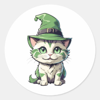 グリーンハットのかわいいハロウィーンキットン ラウンドシール