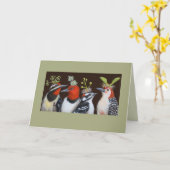 グリーンハットのナイトカードの上の木のペッカー カード (黄色い花)