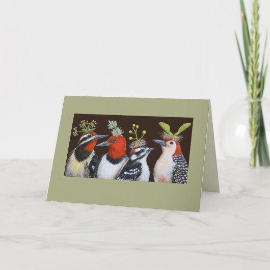 グリーンハットのナイトカードの上の木のペッカー カード (正面)