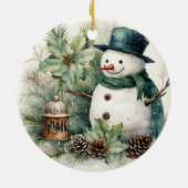 グリーンハットクリスマスの雪だるま セラミックオーナメント (裏面)