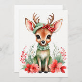 グリーンハットフラットホリデーカード付きクリスマスディアー シーズンカード (正面/裏面)