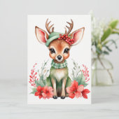 グリーンハットフラットホリデーカード付きクリスマスディアー シーズンカード (スタンド正面)