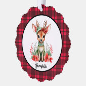 グリーンハット付きクリスマスディアー紙オーナメントカード オーナメントカード (左)