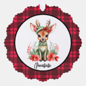 グリーンハット付きクリスマスディアー紙オーナメントカード オーナメントカード (正面)