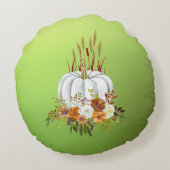 グリーンハッピーサンクスギビング秋のフローラカボチャ ラウンドクッション (裏面)