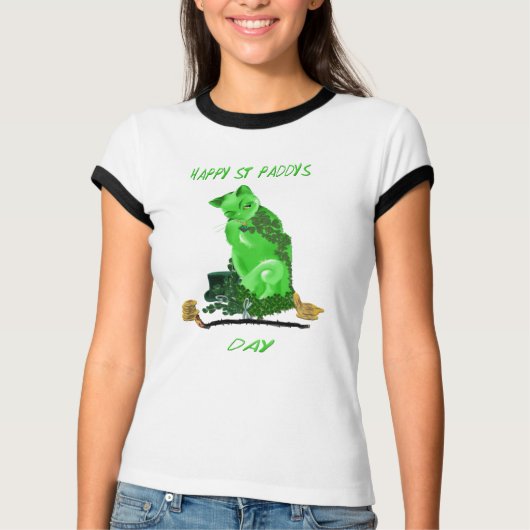 グリーンハッピーサンパディーズデイ子猫Tシャツ Tシャツ (正面)