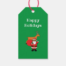 グリーンハッピーホリデイズアフリカンアメリカンサンタクロース ギフトタグ