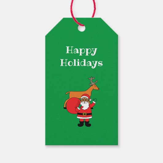 グリーンハッピーホリデイズアフリカンアメリカンサンタクロース ギフトタグ (正面)