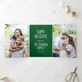 グリーンハッピーホリデイズ4ファミリーフォトモダンフェスティバル 三つ折りクリスマスカード (内部)
