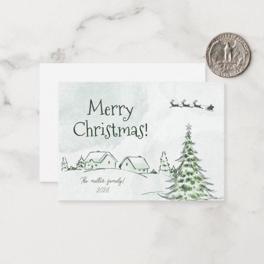 グリーンハッピーホリデーズクリパーソナライズされたスマスカード ノートカード (正面/裏面インサイチュ)