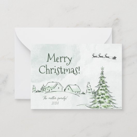 グリーンハッピーホリデーズクリパーソナライズされたスマスカード ノートカード (正面)