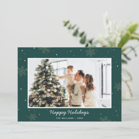 グリーンハッピーホリデーズファミリーフォトスノーフレーク シーズンカード (スタンド正面)