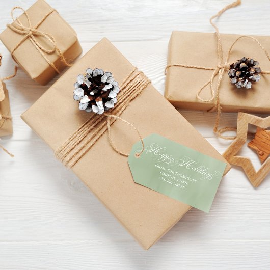 グリーンハッピーホリデー カリグラフィー スクリプト ギフトタグ