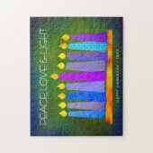 グリーンハヌカー平和ラブライトボホはっきりしたキャンドル ジグソーパズル (縦)