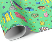 グリーンハヌカー模様 ラッピングペーパー (ロールコーナー)