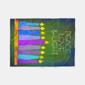 グリーンハヌカー（ユダヤ教）メノラーキャンドルピースラブライト フリースブランケット (正面(横))