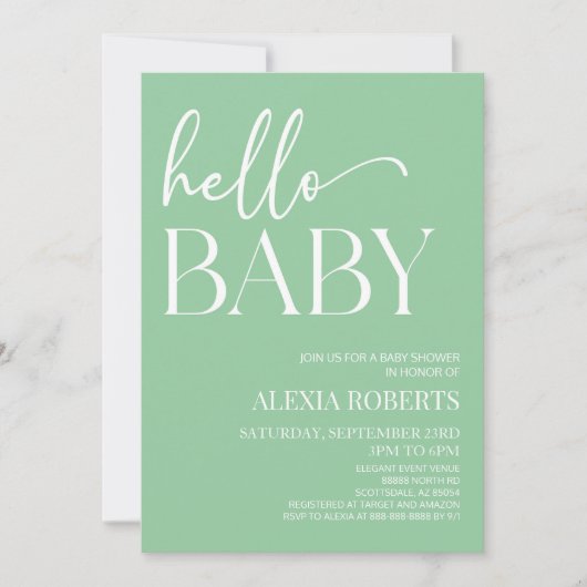グリーンハミニマルローベビーベビーシャワー 招待状 (正面)