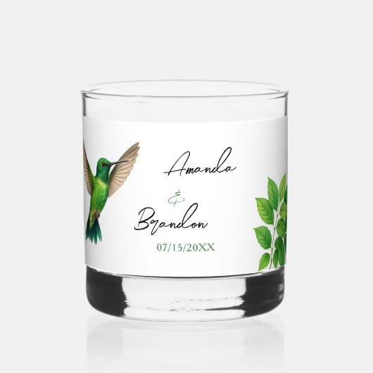 グリーンハミングバードリーフ縁どボタ結婚ン ウイスキーグラス (正面)