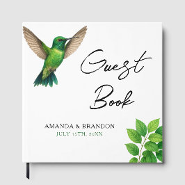 グリーンハミングバードリーフ縁どボタ結婚ン ゲストブック