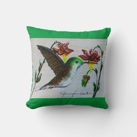 グリーンハミングバード枕 クッション (正面)