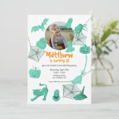 グリーンハロウィーンをテーマにした誕生日パーティーの招待状 招待状 (スタンド正面)