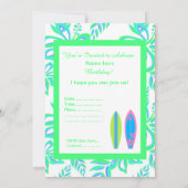 グリーンハワイアンパーティの招待状サーフボード 招待状 (裏面)
