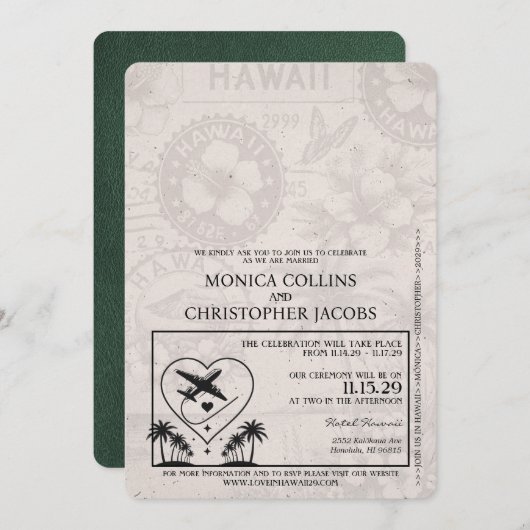 グリーンハワイパスポート結婚式招待状 招待状 (正面/裏面)