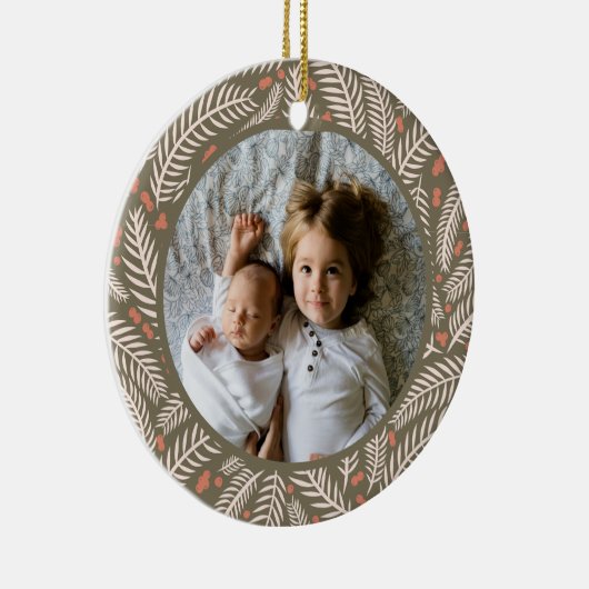 グリーンハンド描画クリスマスパインの木の葉の写真 セラミックオーナメント (右)