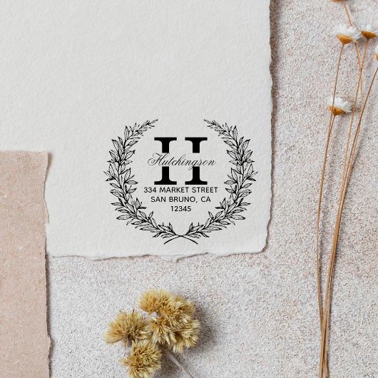 グリーンハンド描画フローラリース |差出人住所 セルフインキングスタンプ