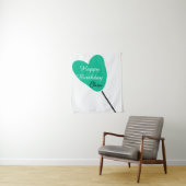 グリーンハートのハッピーバースデー 白黒風船の子供 タペストリー (インサイチュ)